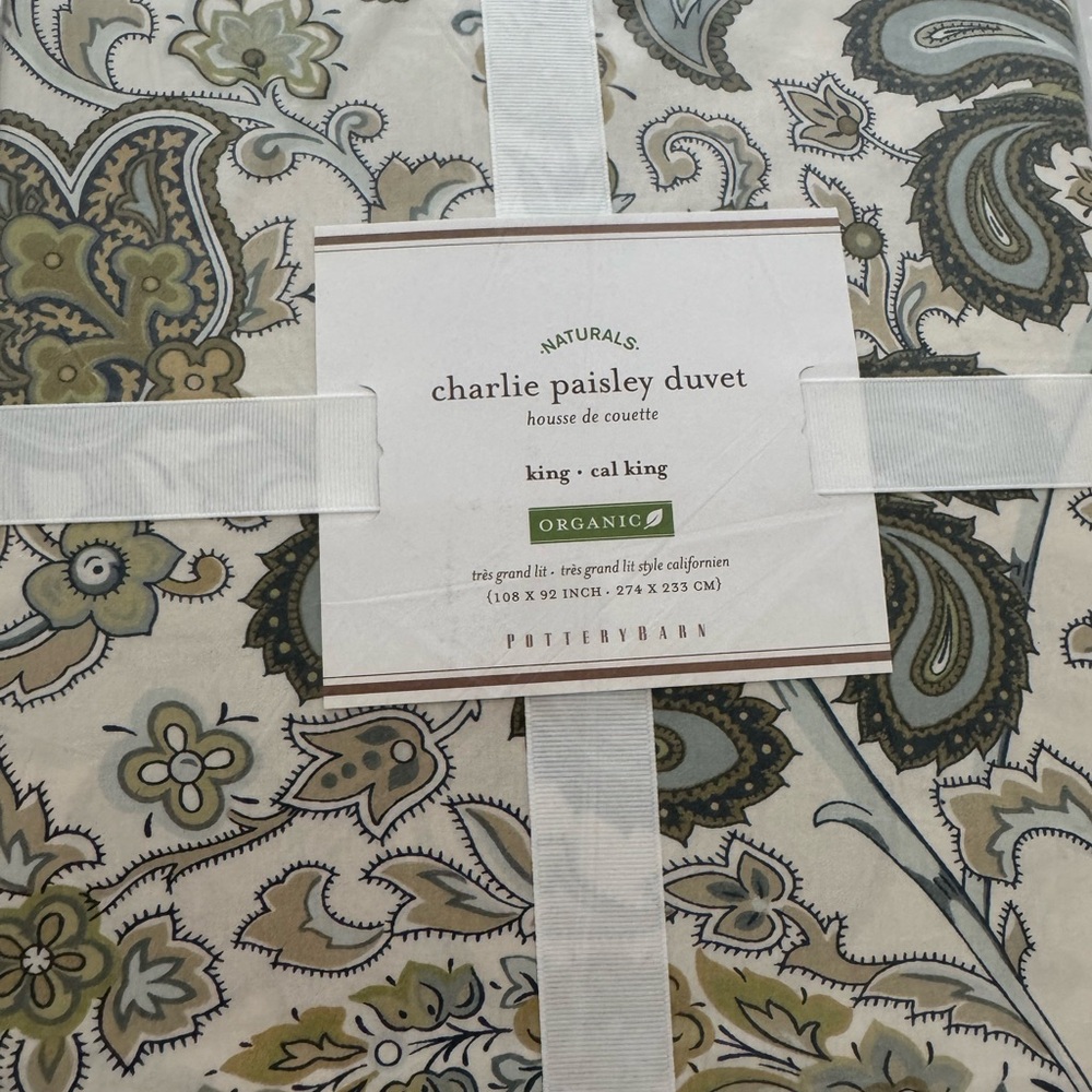 NWT Pottery Barn Charlie Paisley organic cotton duvet cover and matching shams